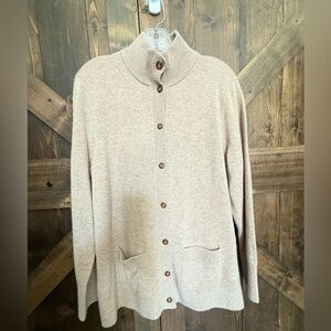 L.L. BEAN Classic Cashmere Button-Front Tan Cardigan Women’s L Petite
